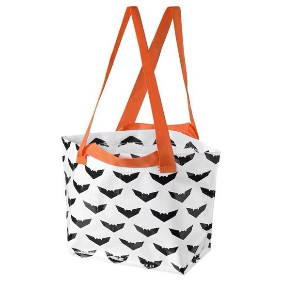 Ikea Kustfyr Halloween Bats Small Tote Shopping Bag White Black - Picture 1 of 4
